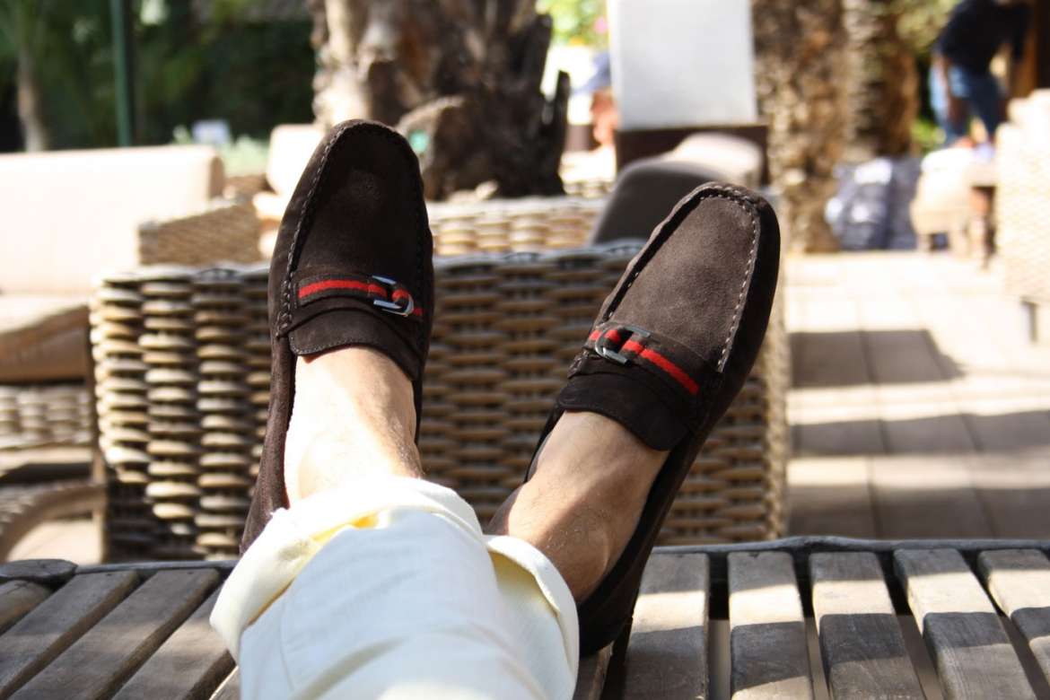 Close-up of polished men’s dress shoes.