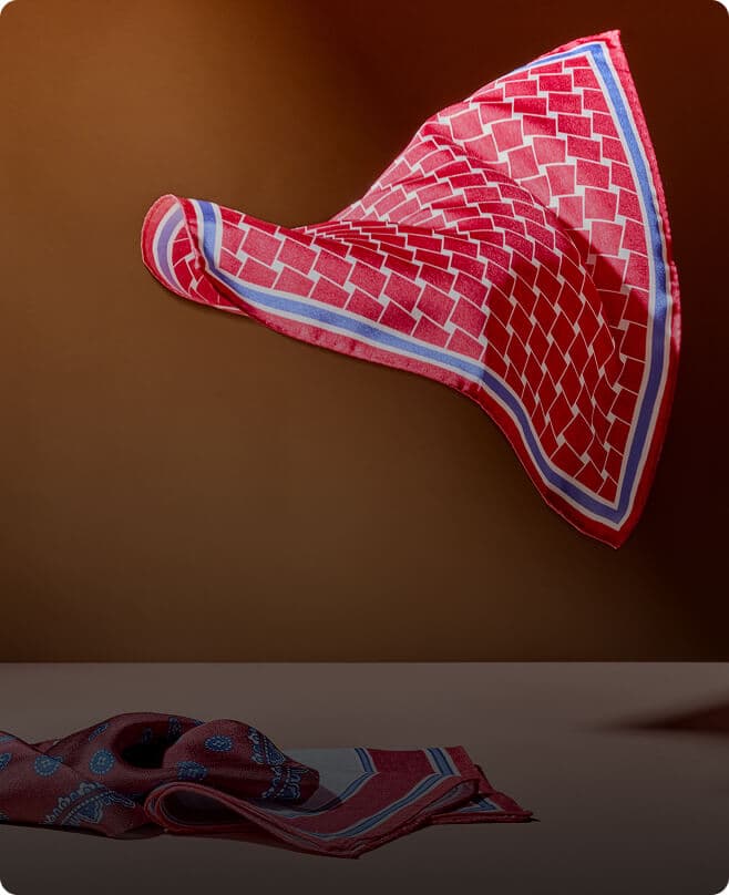 Pocket squares displayed for a menswear accessories collection.